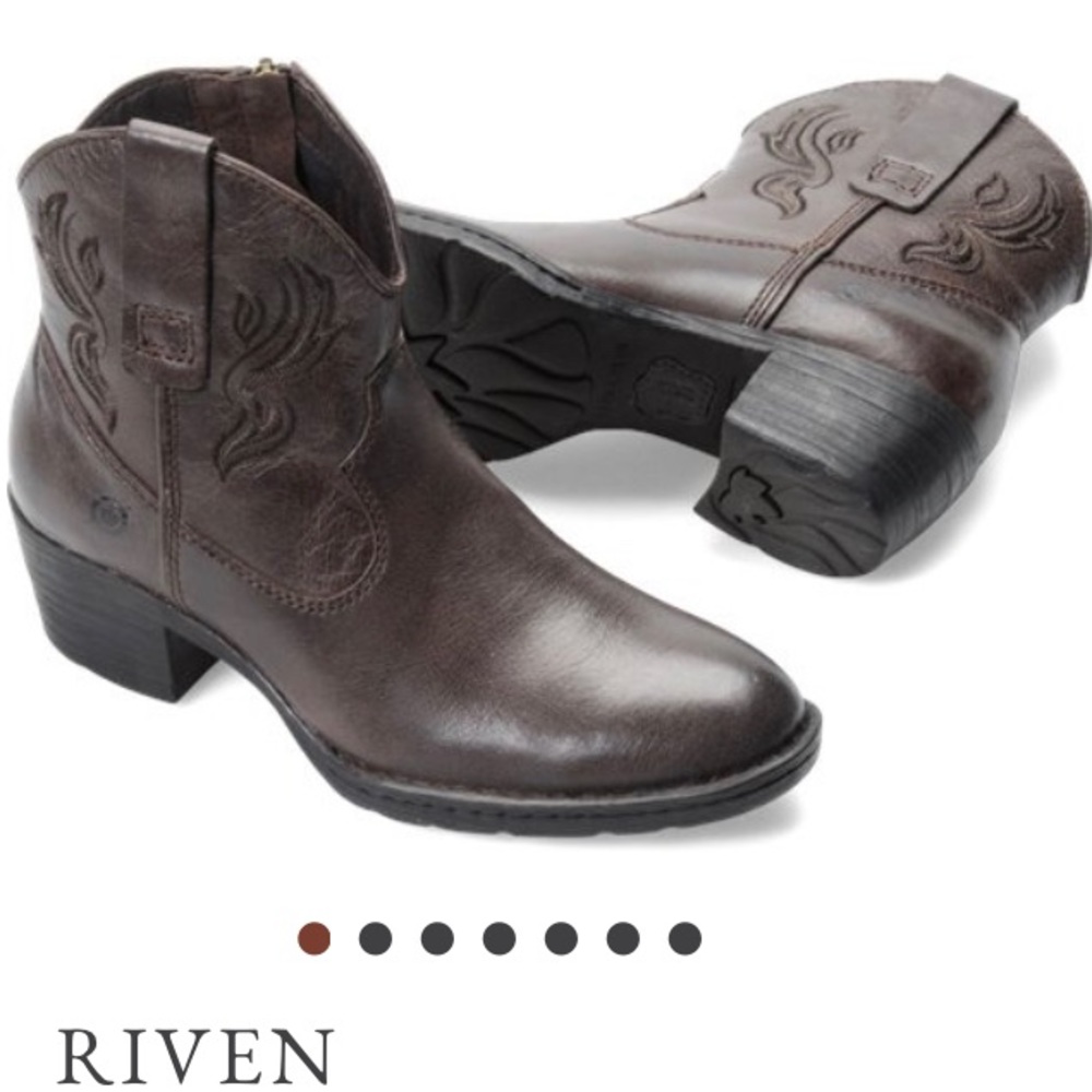 Born RIVEN Brown Leather Zip-up Ankle Bootie
